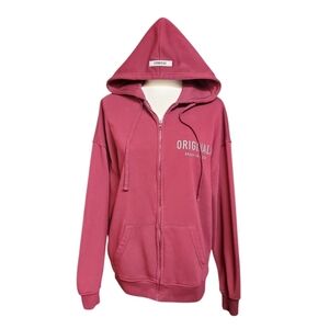 Brooklyn Cloth Originals Hoodie Mens Small Burguendy Big Logo Zipper Sweatwshirt